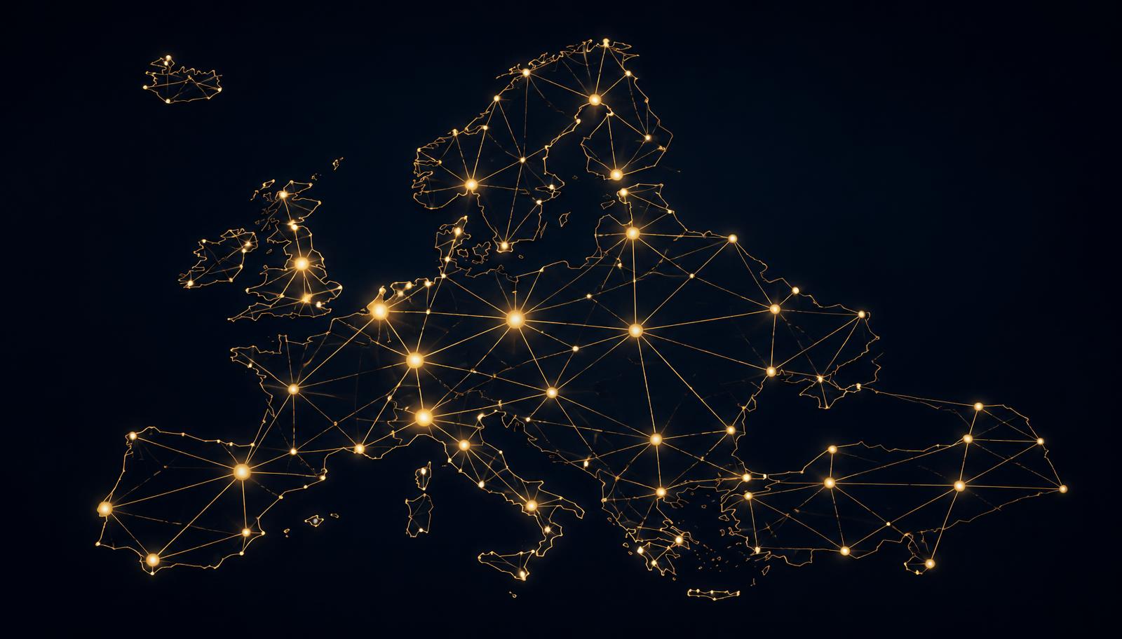 Illustrated network of connections between European cities